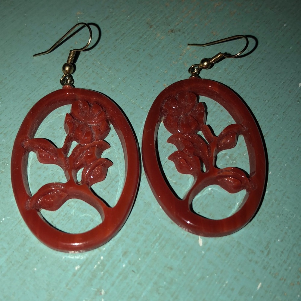 Carved rose earrings